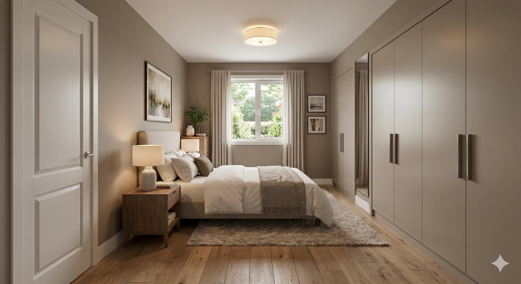 After: the finished, fully furnished Aurelia bedroom